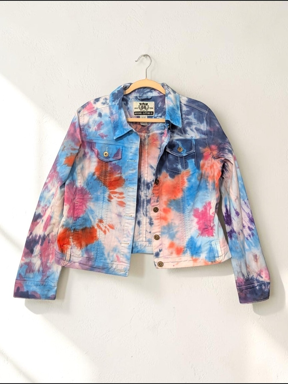 Route 66 Multicolor Tie Dye Jean Jacket Vintage - Picture 2 of 8